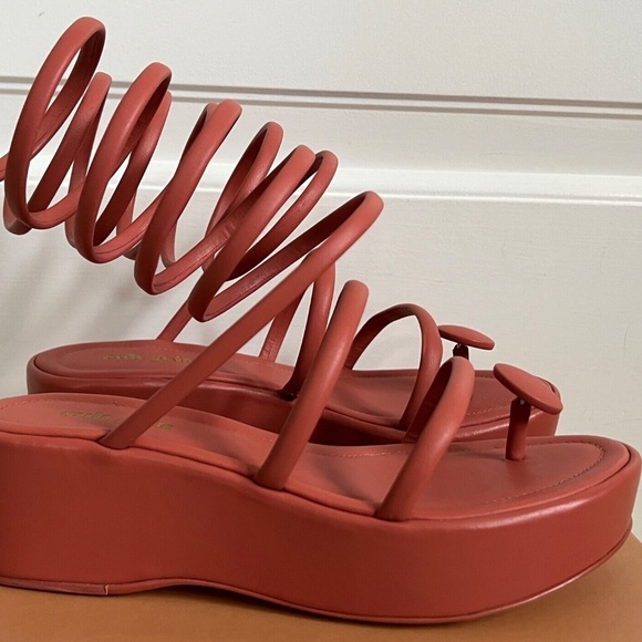 Cult Gaia Alba Jasper Leather Coil Wrap Strappy Platform Wedge Sandals Pumps - Picture 7 of 10